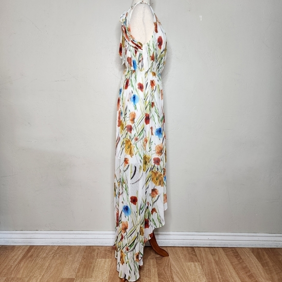 Alice + Olivia Mel Open Back Gathered High-Low Floral Dress Size 10 - Picture 6 of 14